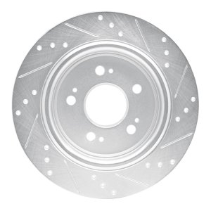 Acura RLX Brake Rotor (1) - Rear Left - R1 Concepts - Drilled & Slotted - Silver - `14-`20
